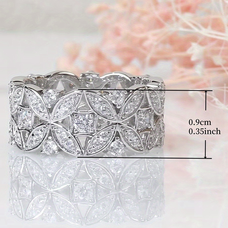 Women's Eternity Ring April Birthstone Leaf CZ Inlay Golden Plated Copper